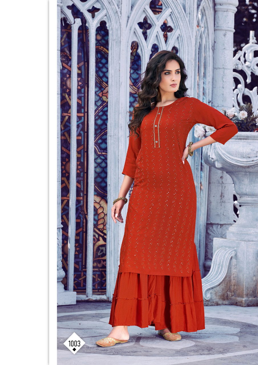 Parra Fiza 1 Heavy Festive Wear Rayon Designer Kurti With Palazzo Collection